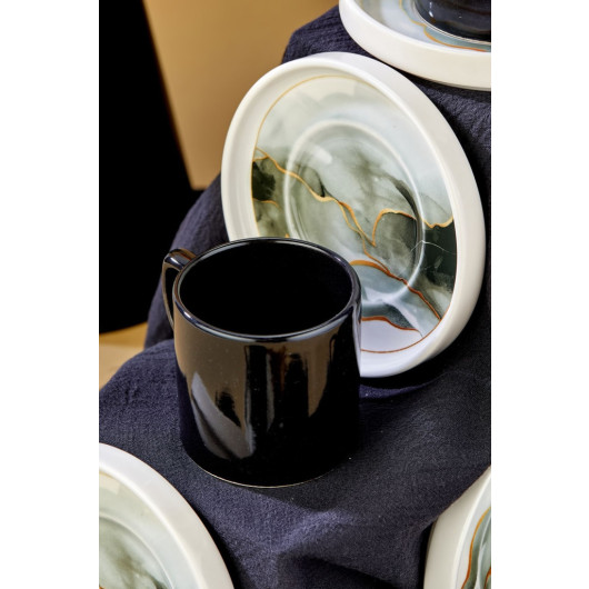 Ceramic Black 12 Piece Black Coffee Cup Set For 6 People