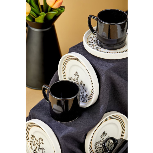 Ceramic Black 12 Piece Black Coffee Cup Set For 6 People