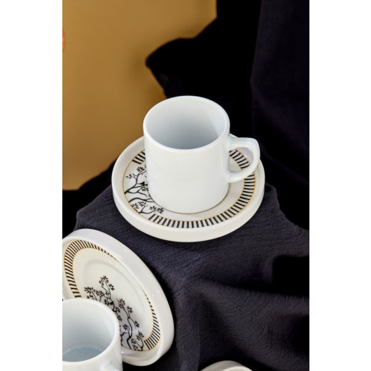 Ceramic Black 12 Piece White Coffee Cup Set For 6 People