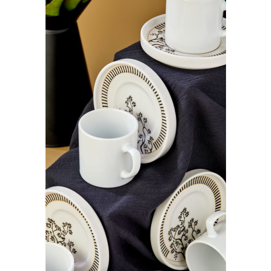 Ceramic Black 12 Piece White Coffee Cup Set For 6 People