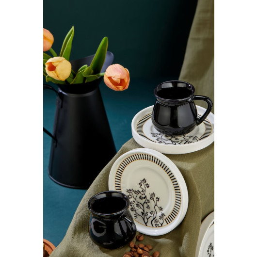 Ceramic Black 12 Piece Coffee Cup Set For 6 People