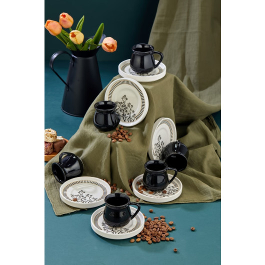 Ceramic Black 12 Piece Coffee Cup Set For 6 People