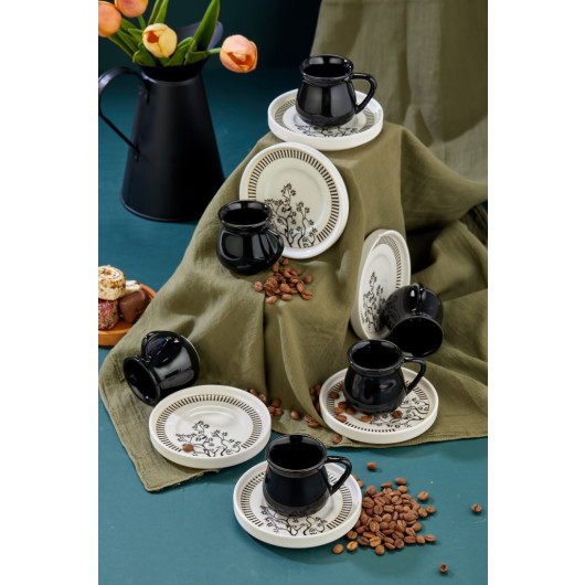 Ceramic Black 12 Piece Coffee Cup Set For 6 People