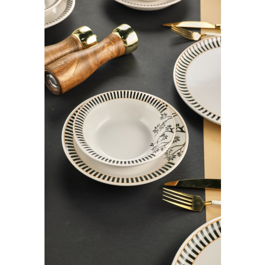 Ceramic Black And White 18 Piece Dinner Set For 6 People