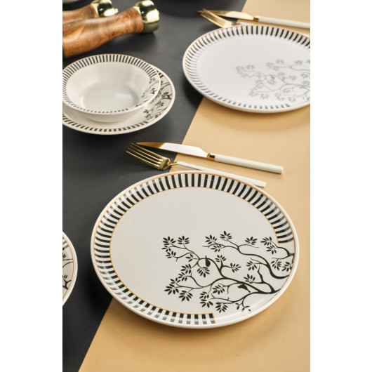 Ceramic Black And White 18 Piece Dinner Set For 6 People