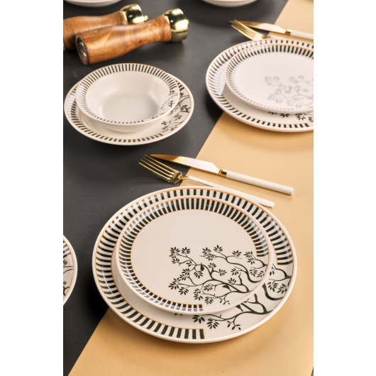 Ceramic Black And White 24 Piece Dinnerware Set For 6 Persons