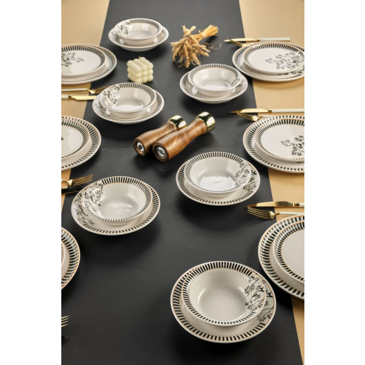 Ceramic Black And White 24 Piece Dinnerware Set For 6 Persons