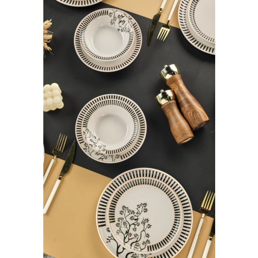 Ceramic Black And White 24 Piece Dinnerware Set For 6 Persons