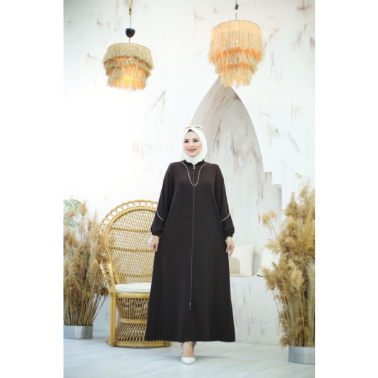 Crepe Abaya With Bindings Bitter Coffee 40