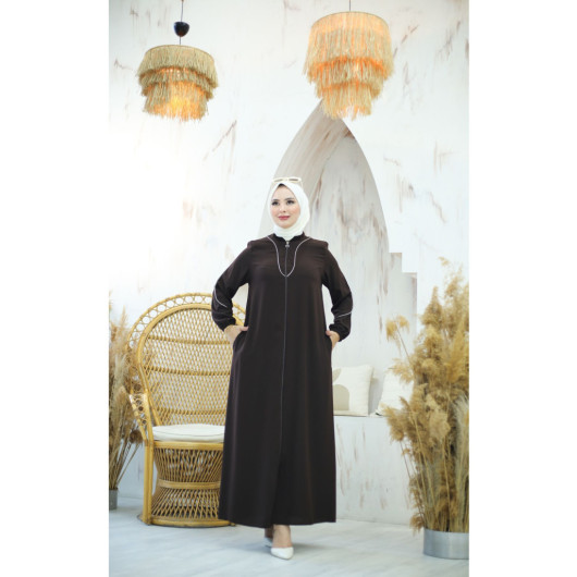 Crepe Abaya With Bindings Bitter Coffee 40