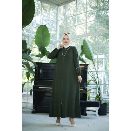 Crepe Abaya With Binding Khaki 40