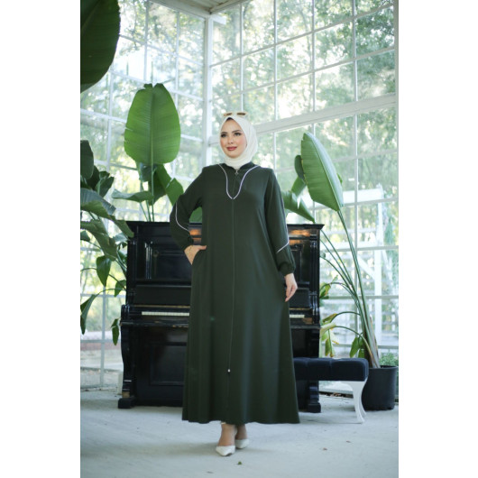 Crepe Abaya With Binding Khaki 40