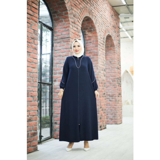 Crepe Abaya With Binding Navy Blue 40