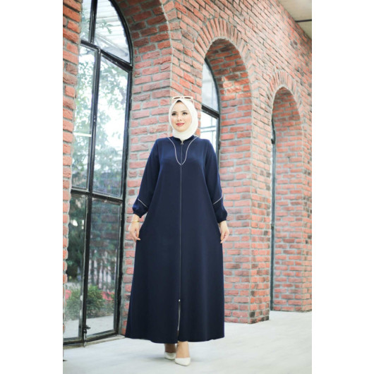 Crepe Abaya With Binding Navy Blue 40