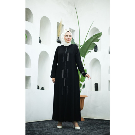 Stone Crepe Abaya Black 44