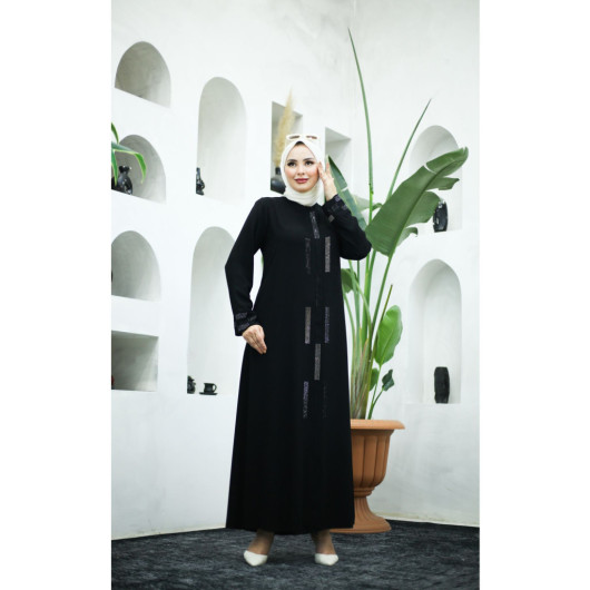 Stone Crepe Abaya Black 44