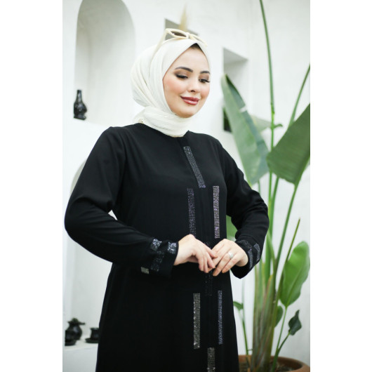 Stone Crepe Abaya Black 46