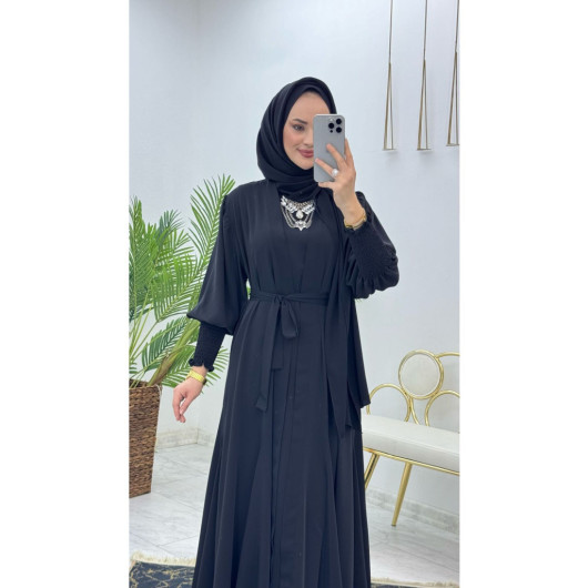 Women's Black Set Abaya With Belt And Inner Dress