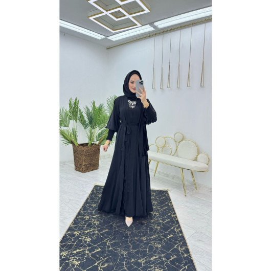 Women's Black Set Abaya With Belt And Inner Dress