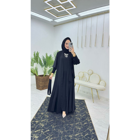 Women's Black Set Abaya With Belt And Inner Dress