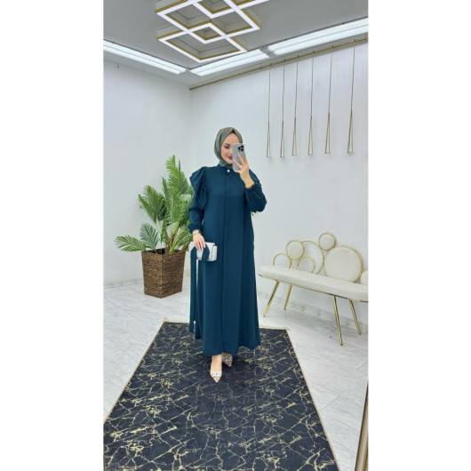 Women's Petroleum Abaya With Modern Sleeves, Dubai Crepe Fabric