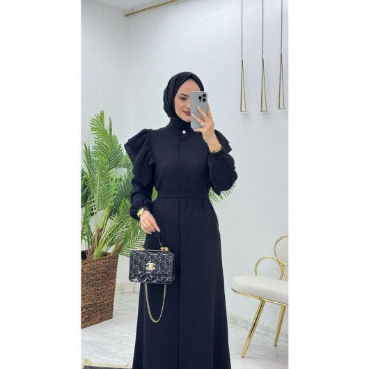 Dubai Crepe Abaya With Ruffle Sleeves