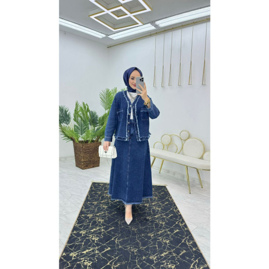 Women's Denim Jeans Skirt Jacket Two Piece Set