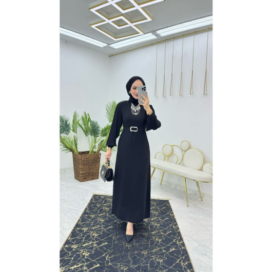 Black Women's Dress With Dubai Crepe Sleeves