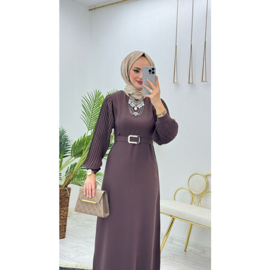 Brown Dress For Veiled Women, Crepe Fabric, Dubai, Bakman