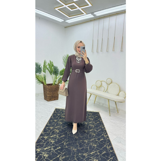 Brown Dress For Veiled Women, Crepe Fabric, Dubai, Bakman