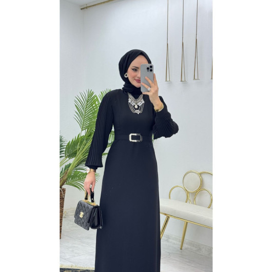 Black Women's Dress With Dubai Crepe Sleeves