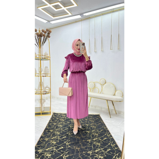 Elegant Pink Velvet Dress For Women