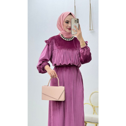 Elegant Pink Velvet Dress For Women