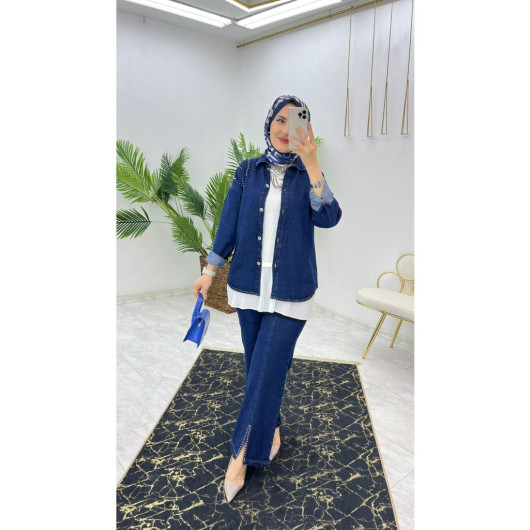 Trousers Jacket Soft Denim Two Piece Set