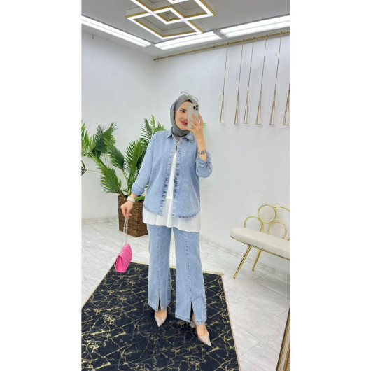 Trousers Jacket Soft Denim Two Piece Set