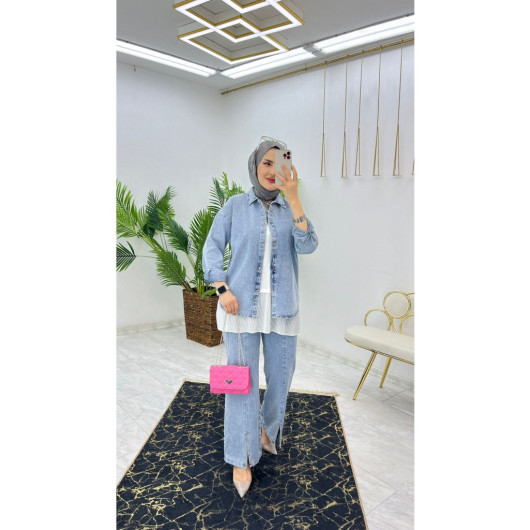 Trousers Jacket Soft Denim Two Piece Set