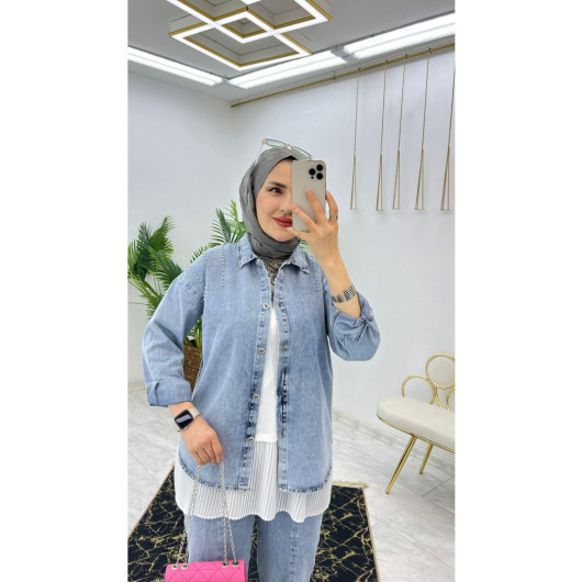 Trousers Jacket Soft Denim Two Piece Set