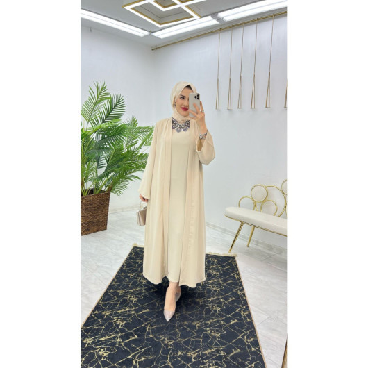 Dubai Crepe Fabric Inner Dress And Outer Coat Two Piece Women's Set