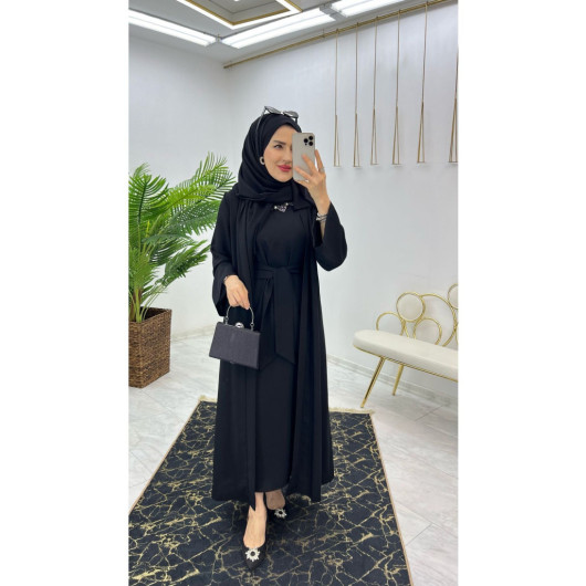 Dubai Crepe Fabric Inner Dress And Outer Coat Two Piece Women's Set