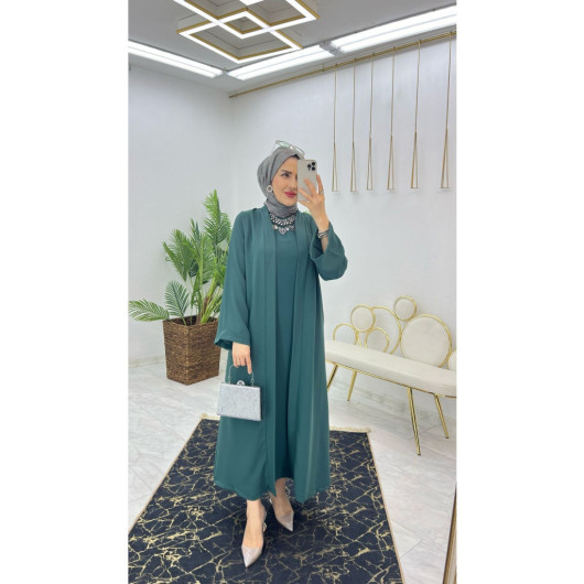 Dubai Crepe Fabric Inner Dress And Outer Coat Two Piece Women's Set