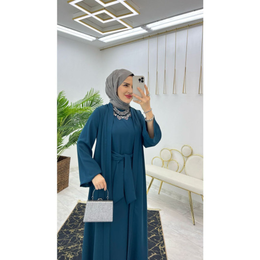 Premium Dubai Crepe Fabric Inner Dress And Outer Coat Two Piece Women's Set