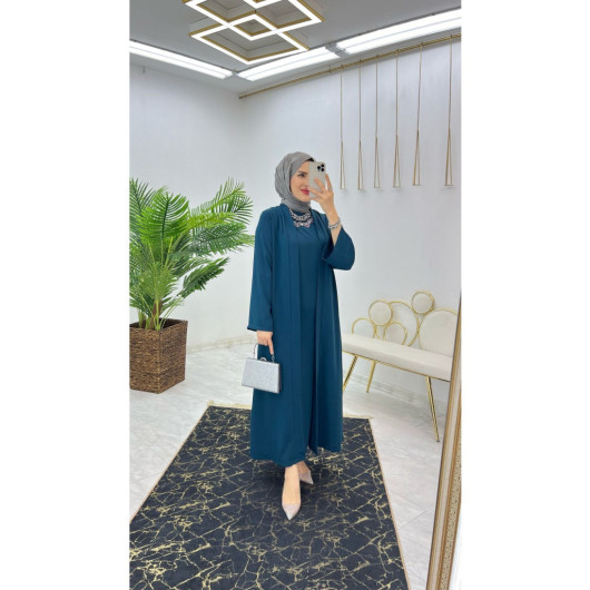 Premium Dubai Crepe Fabric Inner Dress And Outer Coat Two Piece Women's Set