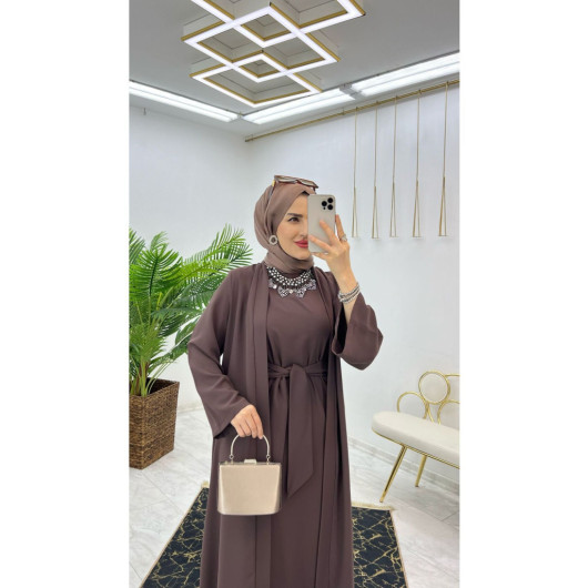 Dubai Crepe Fabric Inner Dress And Outer Coat Two Piece Women's Set