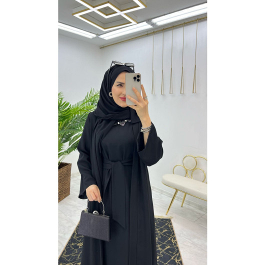 Dubai Crepe Fabric Inner Dress And Outer Coat Two Piece Women's Set