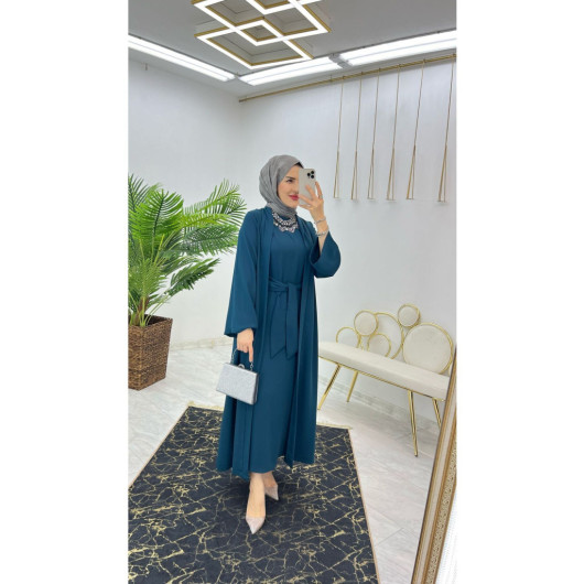 Premium Dubai Crepe Fabric Inner Dress And Outer Coat Two Piece Women's Set