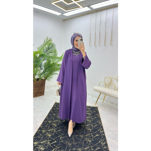 Dubai Crepe Fabric Inner Dress And Outer Coat Two Piece Women's Set