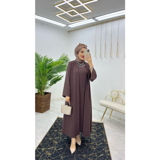 Dubai Crepe Fabric Inner Dress And Outer Coat Two Piece Women's Set