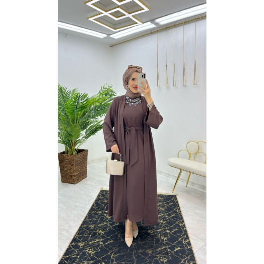 Dubai Crepe Fabric Inner Dress And Outer Coat Two Piece Women's Set