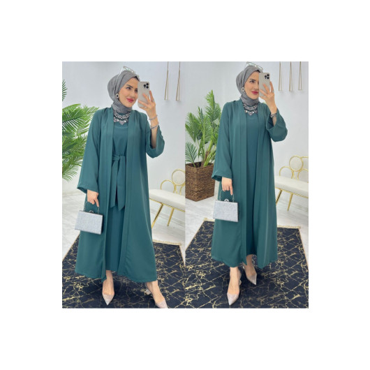 Dubai Crepe Fabric Inner Dress And Outer Coat Two Piece Women's Set