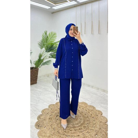 Premium Dubai Crepe Fabric Pearly Trouser Tunic Women's Double Suit